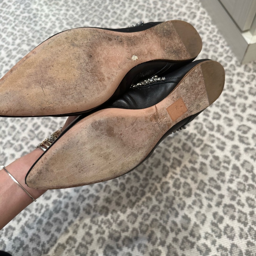 Miu Miu Black leather pointy toe flats with Rhinestone trim - Picture 5 of 6